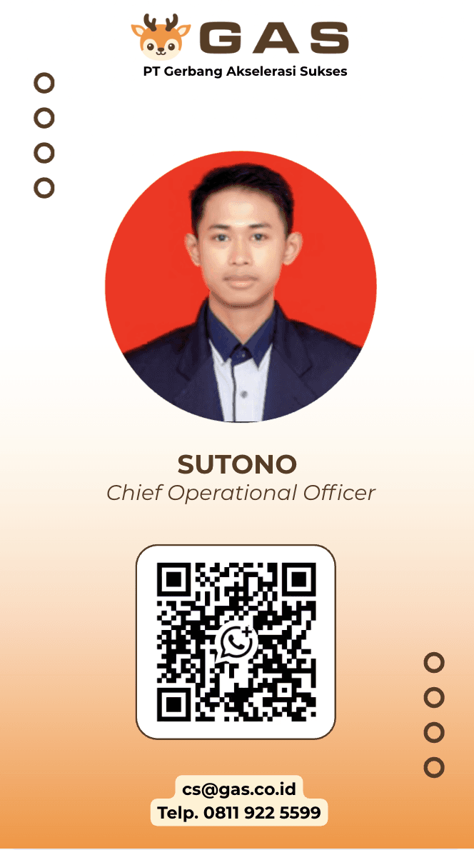 Kartu kontak Sutono, Chief Operational Officer PT Gerbang Akselerasi Sukses